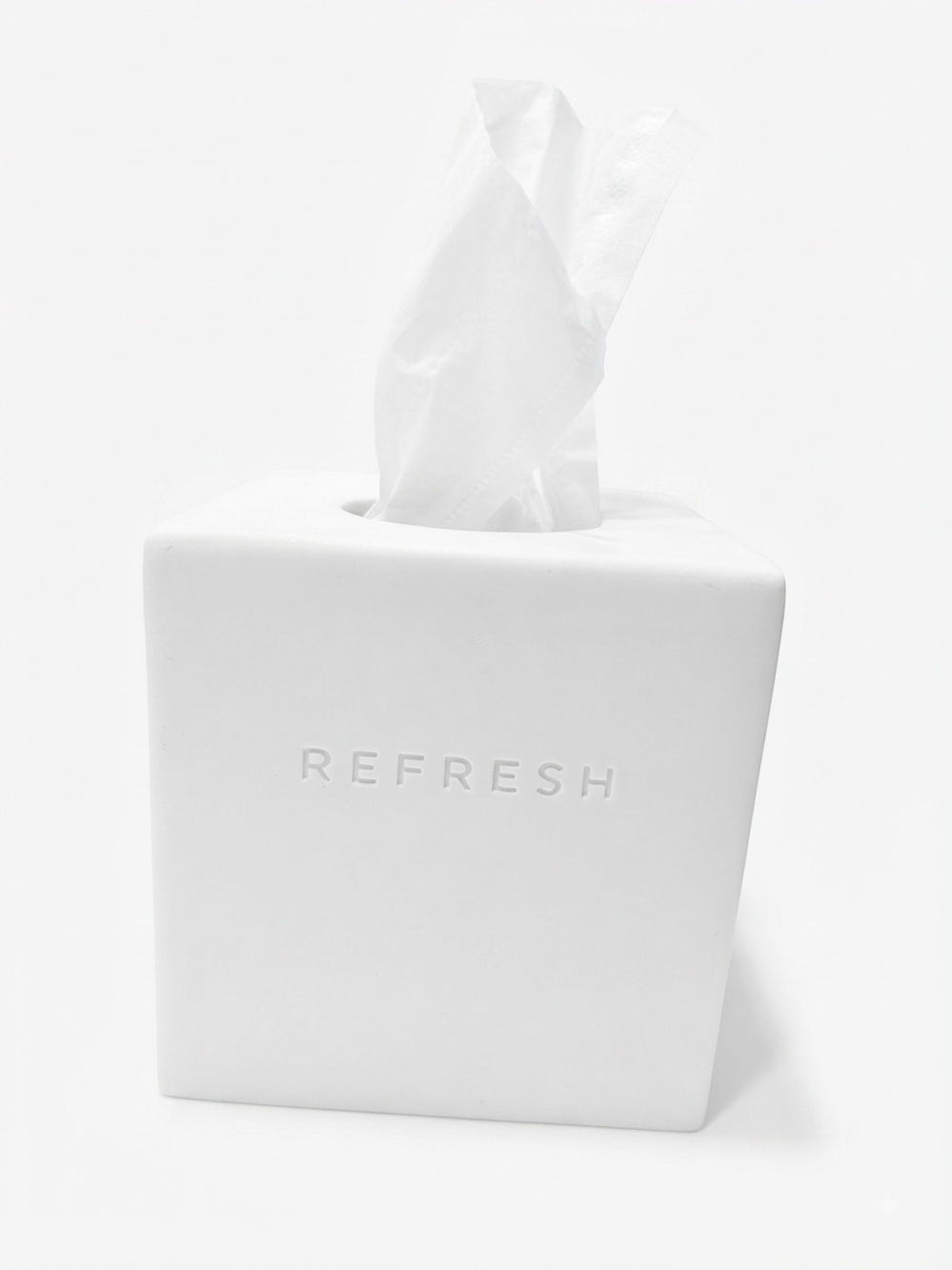 Clean, modern, and sleek square tissue box cover made of durable white composite - Picture 2 of 5